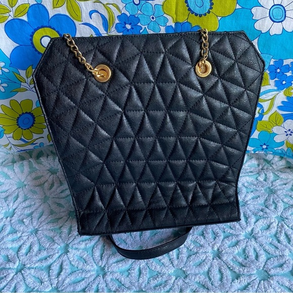 Vintage purse Victorian coffin style purse quilted black leather goth dark - Picture 5 of 14